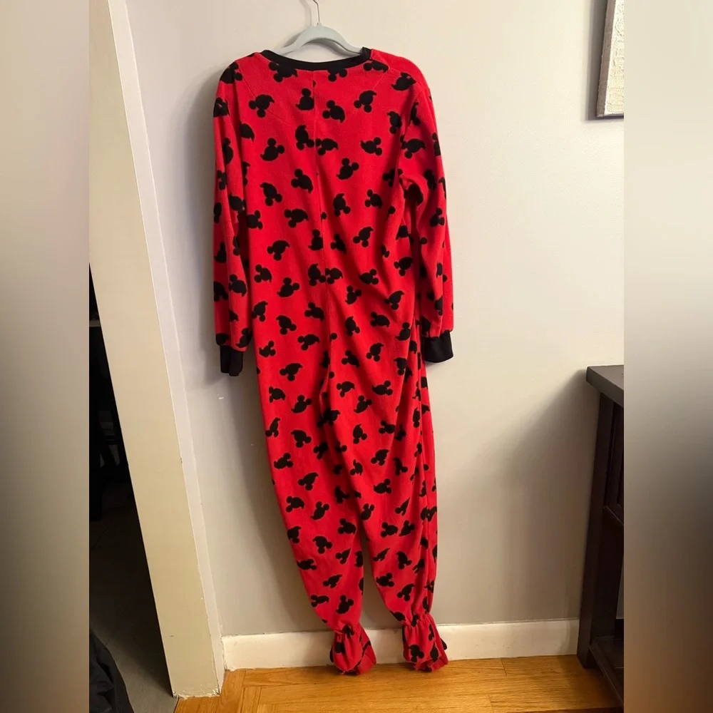 Disney Mickey Mouse Fleece Footed Pajama Onesie Women’s Large 12-14 - Picture 2 of 8